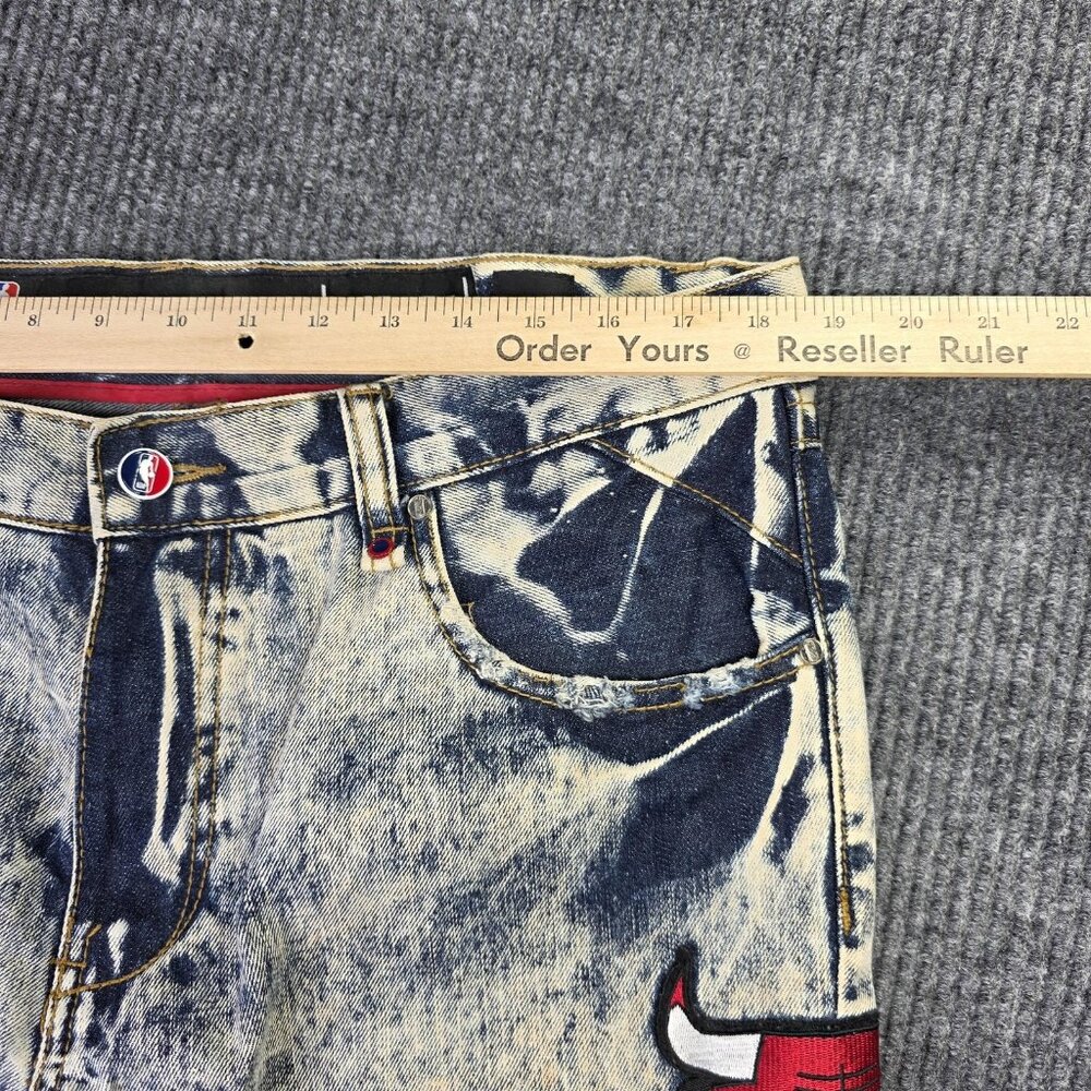 UNK Heritage America Jeans Mens 36 x 34 NBA Basketball Distressed Patches Grunge - Picture 14 of 16